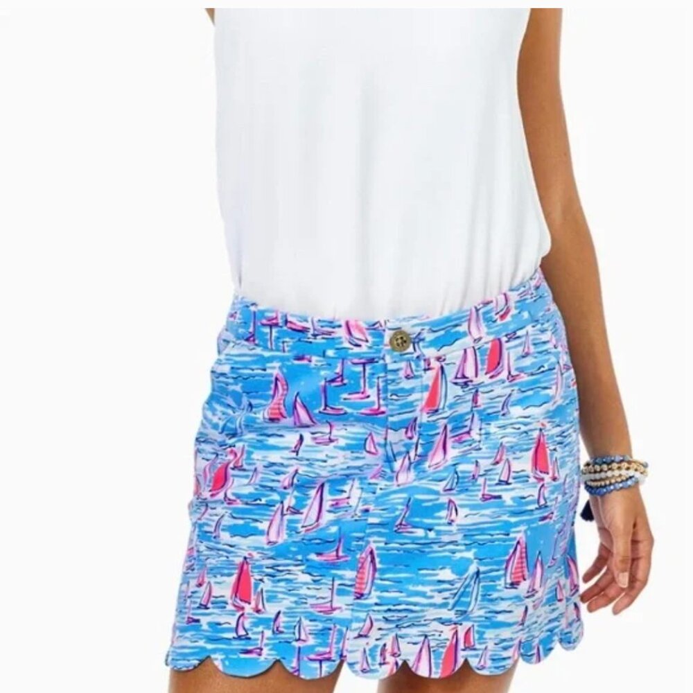 Lilly Pulitzer Colette Skort Zanzibar Blue Boatylicious Scalloped Skort - Picture 6 of 17
